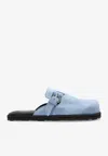 Moschino Buckle Suede Flat Mules In Light Blue