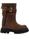 Moschino 'chunky Sole' Ankle Boots With Buckle And Strap In Brown