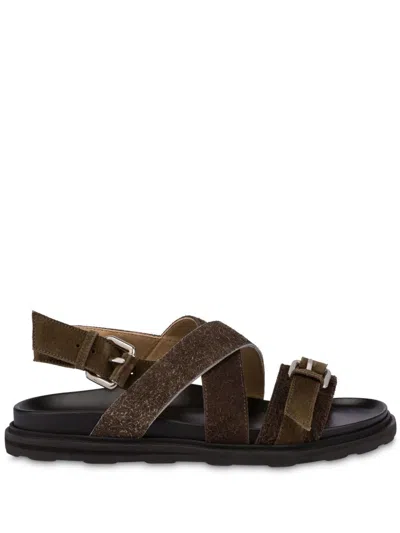Moschino Buckled Suede Sandals In Brown