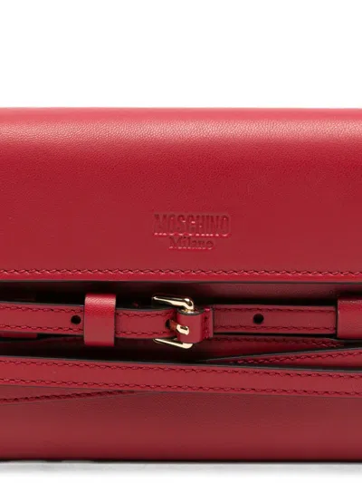 Moschino Buckle-detail Chain-strap Wallet In Red