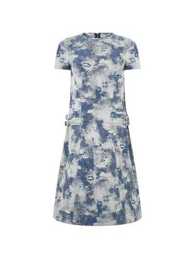 Moschino Buckle-detail Cloud-print Midi Dress In Blue