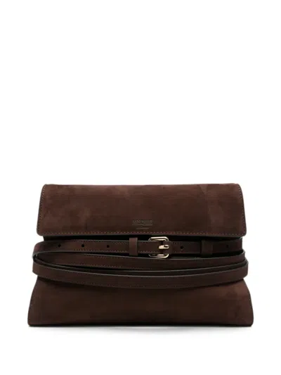 Moschino Buckle-detail Clutch Bag In Brown