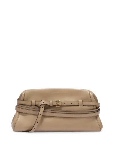 Moschino Buckle-detail Leather Clutch Bag In Blue