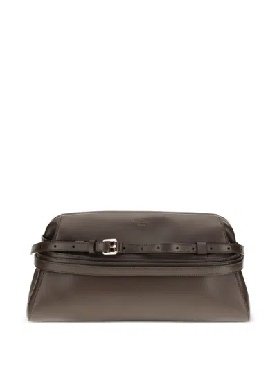 Moschino Buckle-detail Leather Cluth Bag In Brown