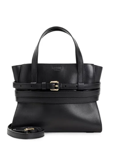 Moschino Buckle-detail Leather Tote Bag In Black