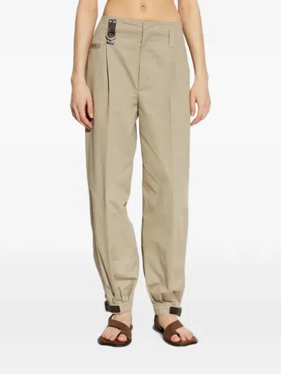 Moschino Buckle-detail Pleated Trousers In Neutral
