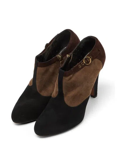 Pre-owned Moschino Buckle-detail Suede Ankle Pumps In Brown