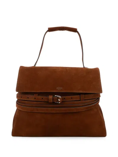 Moschino Buckle-detail Suede Tote Bag In Brown