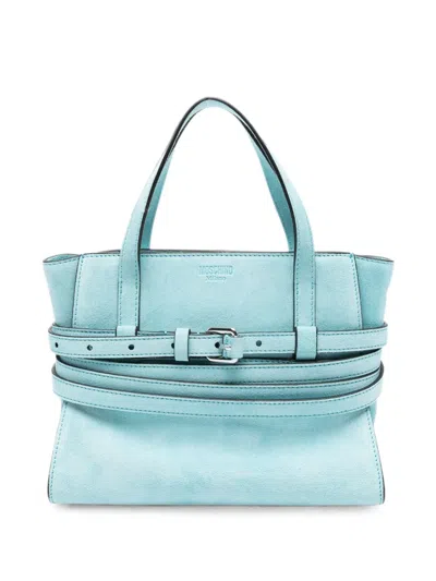 Moschino Leather Tote Handbag Belt Detail Strap In Blue