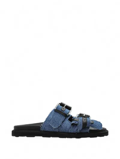 Moschino Buckle-fastening Denim Sandals In Blue