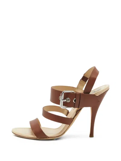 Pre-owned Moschino Buckle-strap Heeled Sandals In Brown