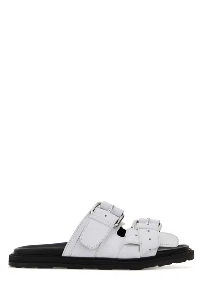 Moschino Buckle-strap Leather Slider In White