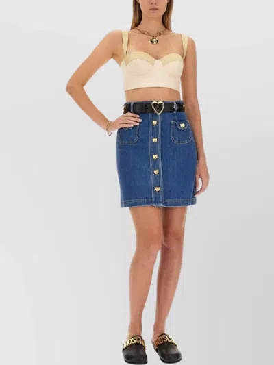 Moschino Bustier Top Denim Skirt Button Detailing In Beige