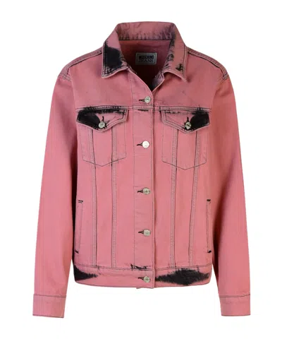 Moschino Cotton Jeans Jacket Featuring Adjustable Waist In Pink