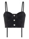 Moschino Button-front Denim Crop Top In Black