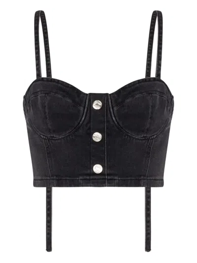 Moschino Button-front Denim Crop Top In Black