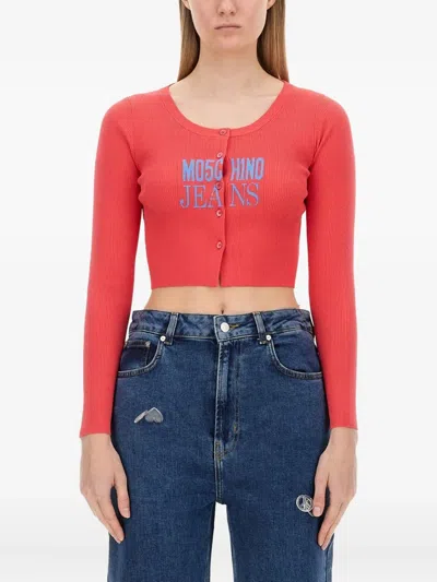 Moschino Cropped Cardigan With Button-down Front In Red