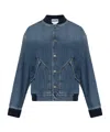 Moschino Blue Barcode Patch Denim Bomber Jacket In Blue