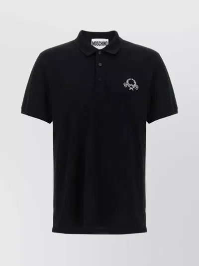 Moschino Buttoned Polo Shirt Side Slits In Black