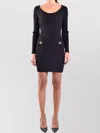 Moschino Buttoned Ribbed Silhouette Scoop Neck Dress In Black