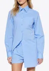 Moschino Cotton Shirt With Chest Pocket And Elastic Waistband In Blue