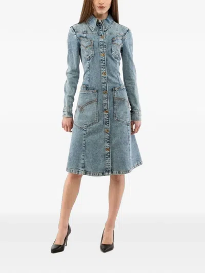 Moschino Button-up Long-sleeve Dress In Blue