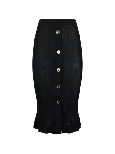 Moschino Button-up Ribbed Maxi Skirt In Black