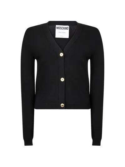Moschino Button-up V-neck Cardigan In Black