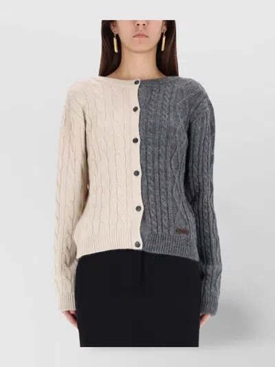 MOSCHINO CABLE KNIT COLOR BLOCK LONG SLEEVE SWEATER