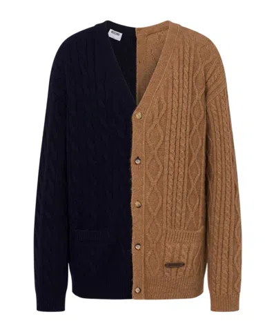 MOSCHINO CABLE-KNIT TWO-TONE CARDIGAN