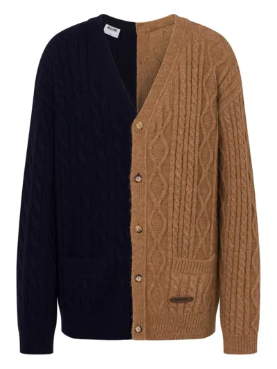 Moschino Cable-knit Two-tone Cardigan In Multi
