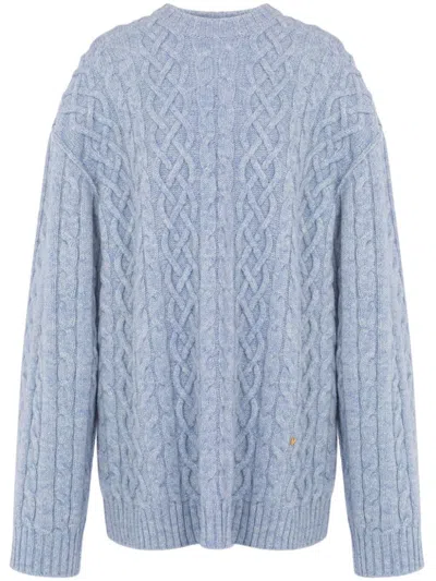 Moschino Cable Knit Virgin Wool Jumper In Sky Blue