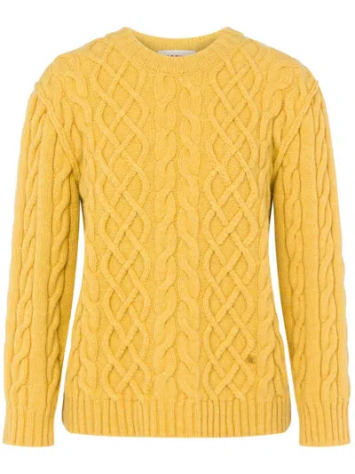 Moschino Cable Knit Virgin Wool Jumper In Yellow