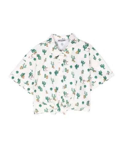 Moschino Kids' Cactus-print Cotton Shirt In White