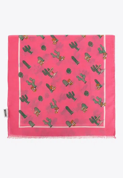 Moschino Cactus Print Rectangular Scarf In Pink