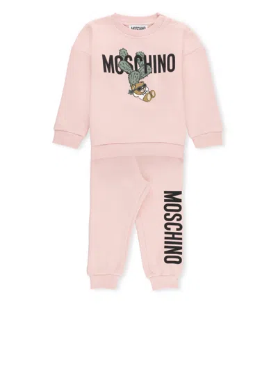 Moschino Babies' Cactus Teddy Bear Two Piece Suit In Pink