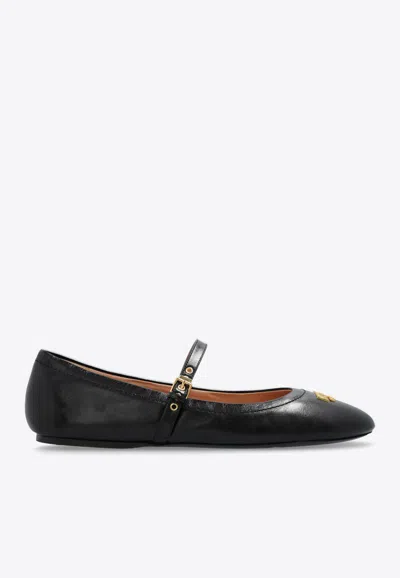 Moschino Calf Leather Ballet Flats In Black