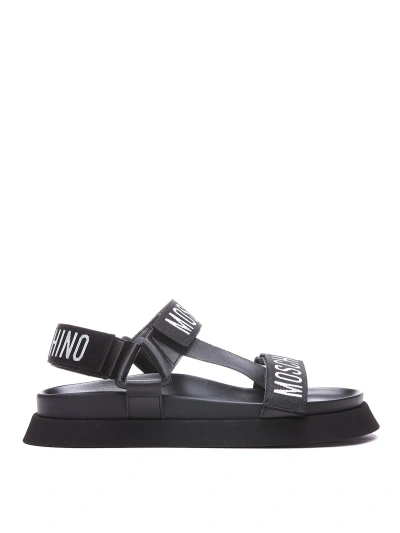 Moschino Calf Leather Sandals In Negro