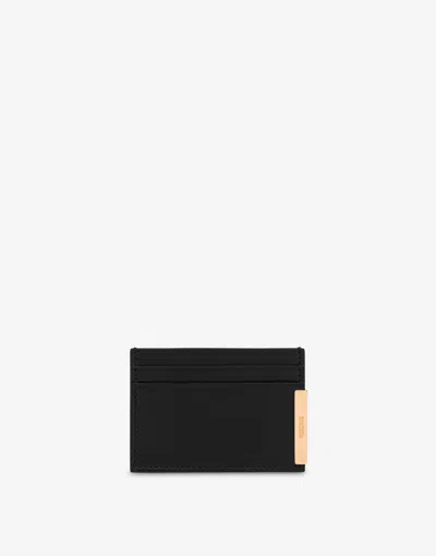 Moschino Calf Metal Plaque Cardholder In Black