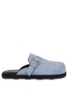 Moschino Buckle Suede Flat Mules In Blue