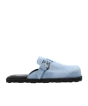 Moschino Buckle Suede Flat Mules In Blue