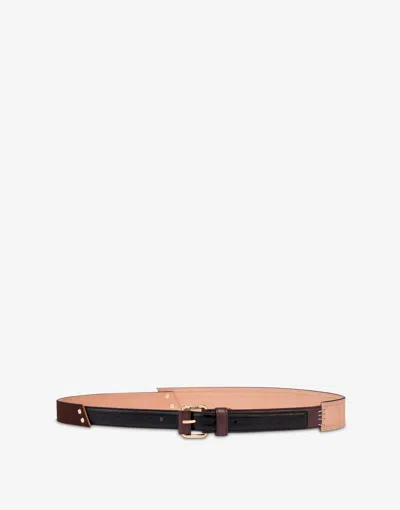 Moschino Calfskin And Goatskin Belt In Brown