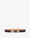 Moschino Calf Mixed Lettering Logo Belt In Black
