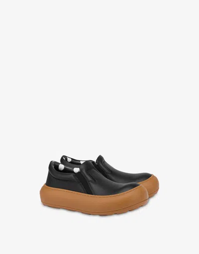 Moschino Calfskin Slip-on Trainers In Black