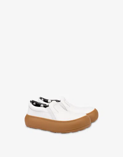 Moschino Calfskin Slip-on Trainers In White