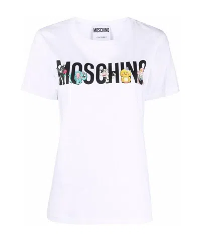 Moschino Calico Animals Logo-print Cotton T-shirt In White