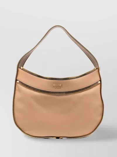 Moschino Camel Leather Shoulder Bag In Neutrals