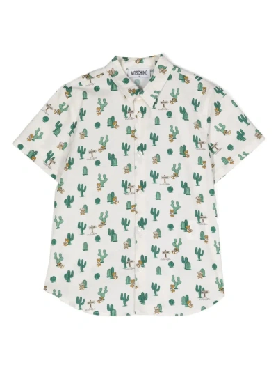 Moschino Kids' Camicia Con Stampa Cactus In Crema