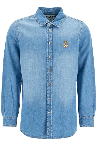 Moschino Camicia In Denim Con Patch In Blue