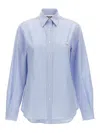 Moschino Striped Poplin Shirt Goose Embroidery In Light Blue